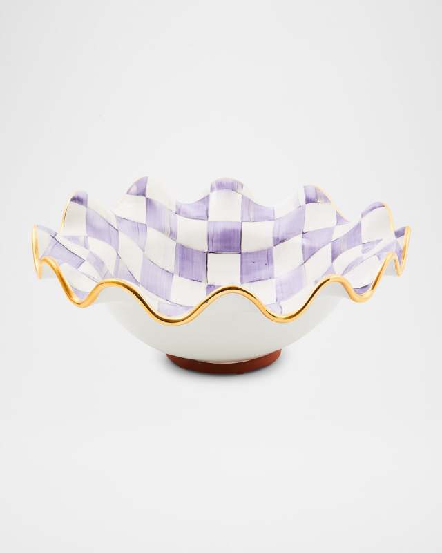 Plum Check Medium Ceramic Fluted Serving Bowl