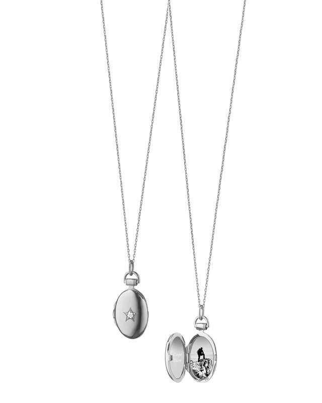 Sterling Silver Petite Oval White Sapphire Star Locket