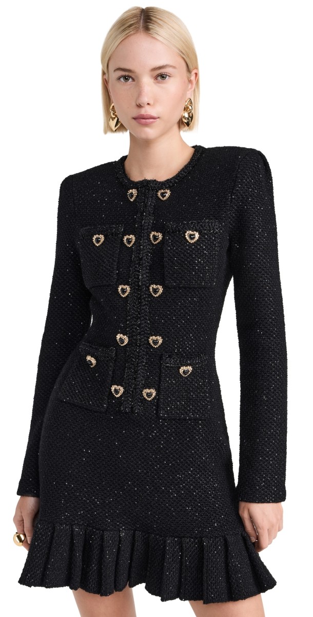 Self Portrait Black Buttoned Knit Mini Dress Black