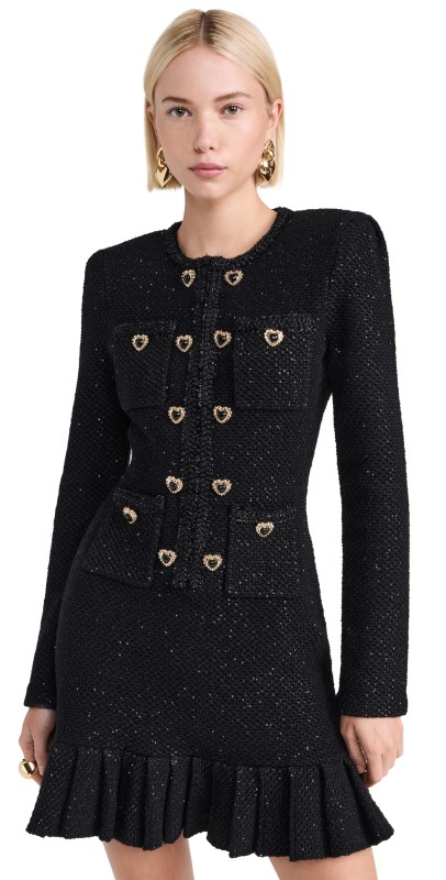 Self Portrait Black Buttoned Knit Mini Dress Black