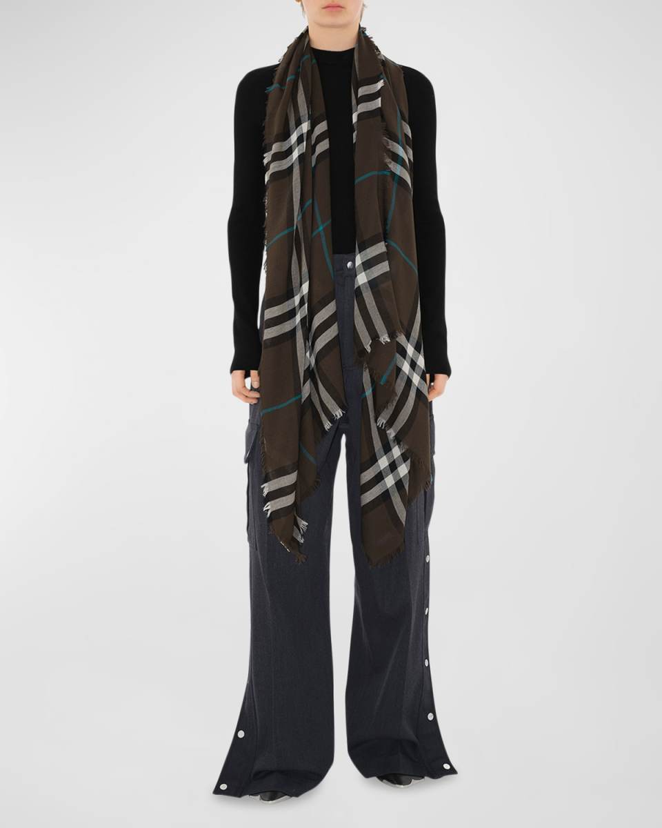 Lightweight Check Wool Scarf