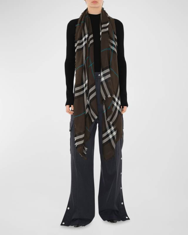 Lightweight Check Wool Scarf