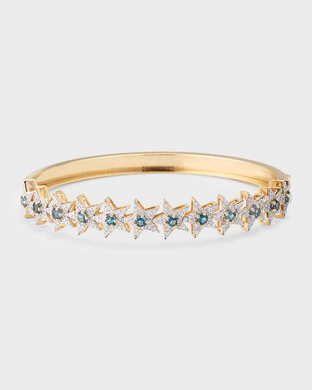 14K Yellow Gold Blue Topaz Star Bangle Bracelet