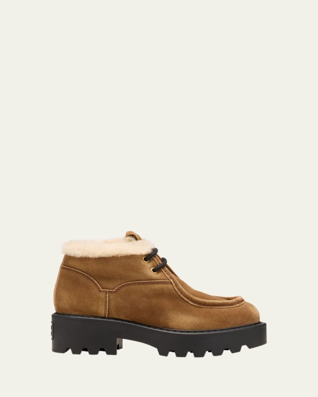 Suede Shearling Lace-Up Chukka Booties