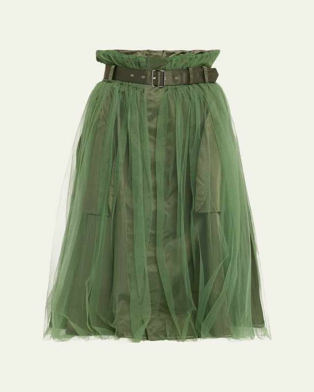 Nylon Tulle Reversible Midi Skirt