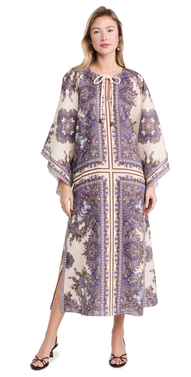 Zimmermann Ottie Caftan Midi Dress Purple Paisley
