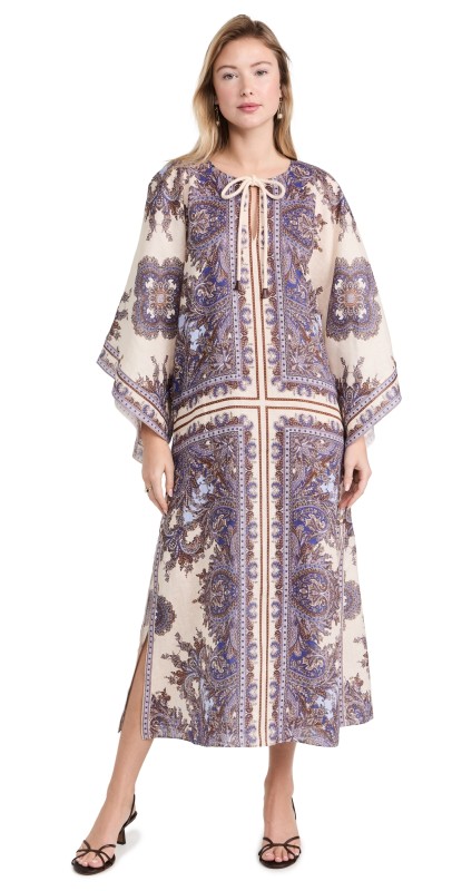 Zimmermann Ottie Caftan Midi Dress Purple Paisley