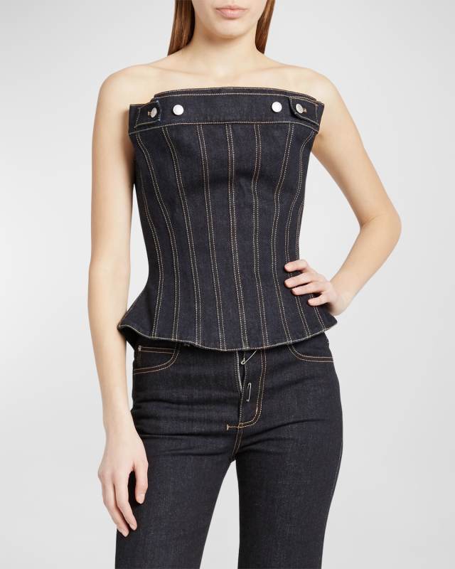 Peplum Strapless Denim Top