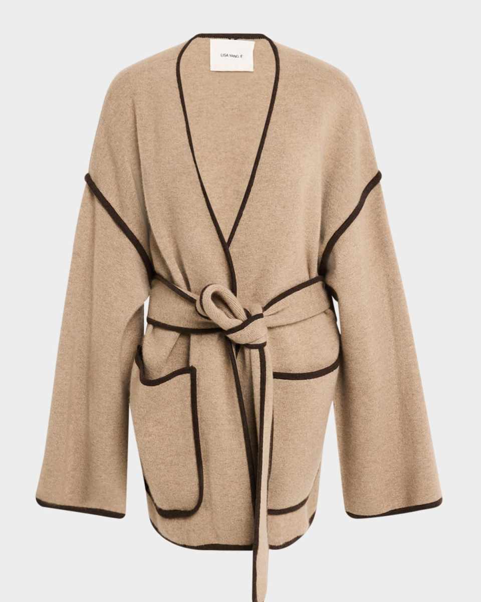 Fiora Contrast-Trim Cashmere Wrap Cardigan