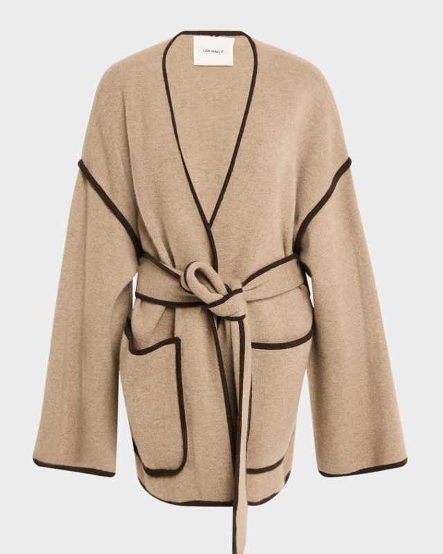 Fiora Contrast-Trim Cashmere Wrap Cardigan