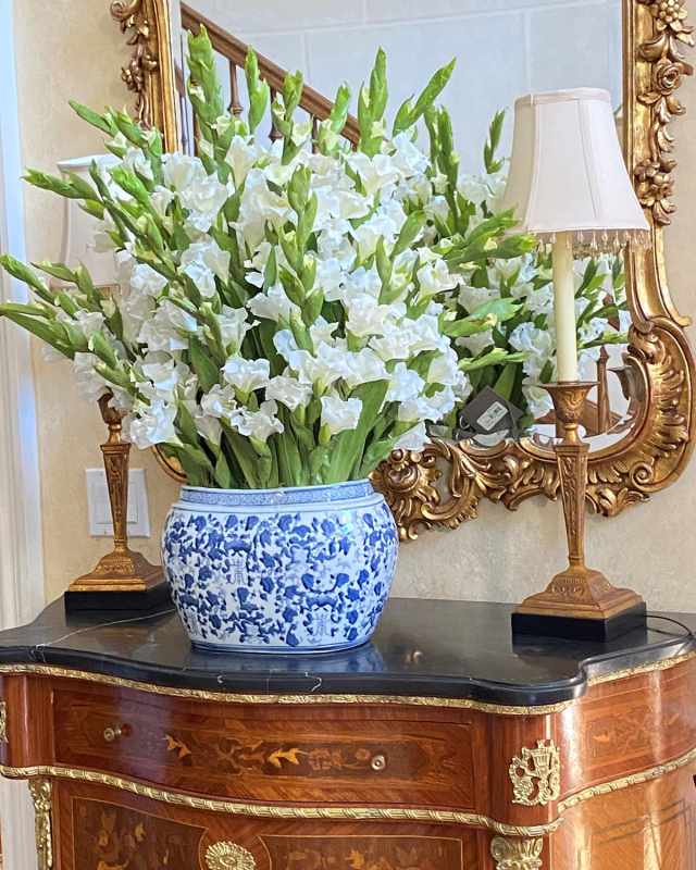 Gladiolus Arrangement in Oval Planter