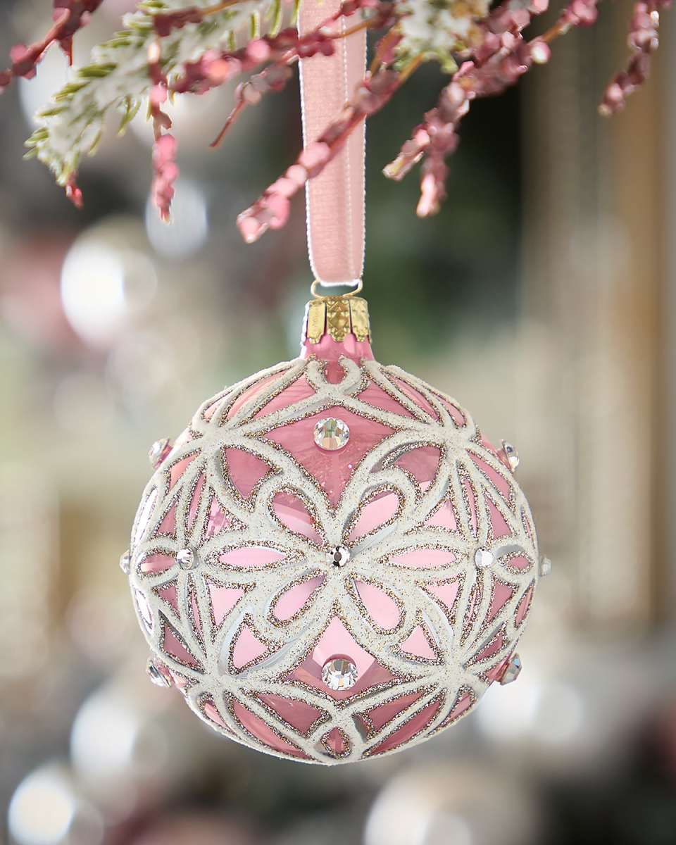 Glittery Pink Opal Ball Christmas Ornament
