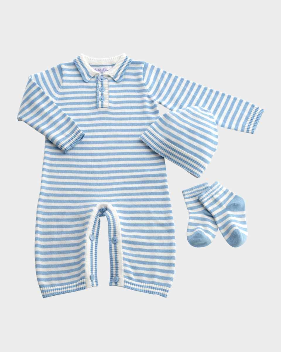 Boy's Knit Striped 3-Piece Playsuit Gift Set, Size 3M-18