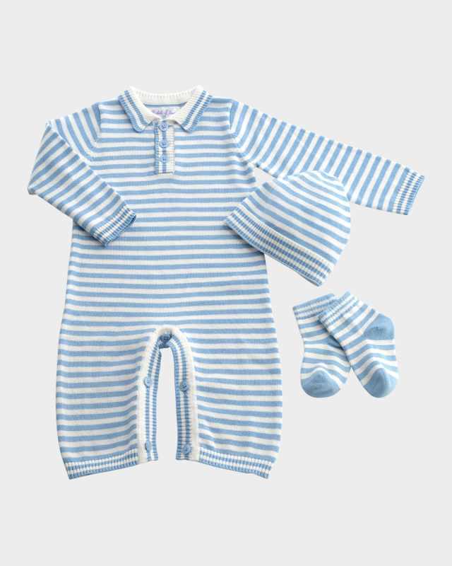 Boy's Knit Striped 3-Piece Playsuit Gift Set, Size 3M-18