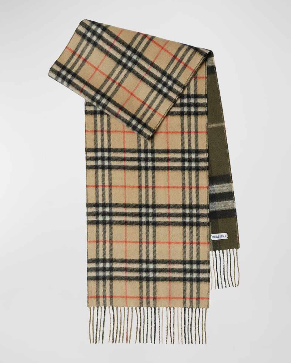 Reversible Green Check Cashmere Scarf