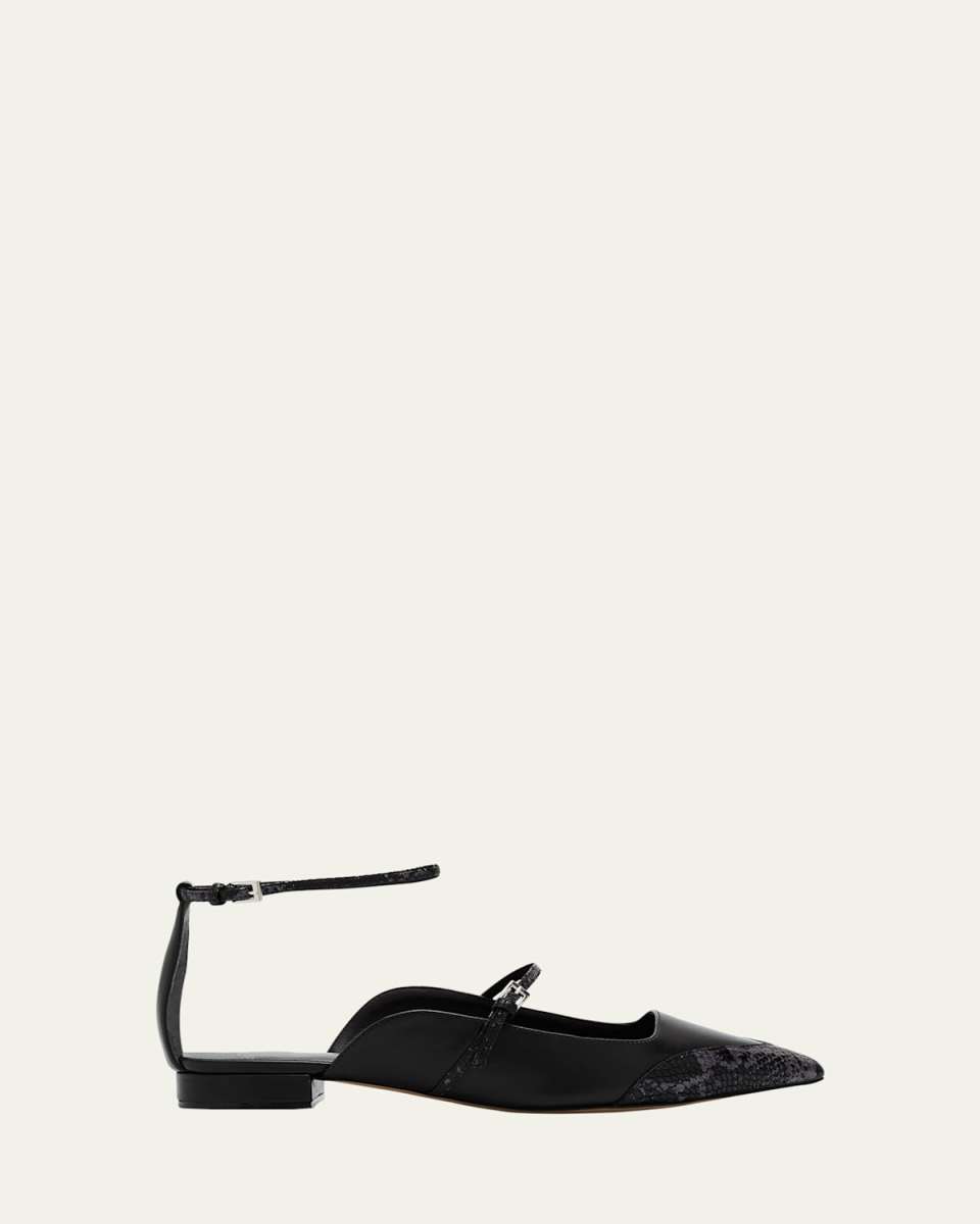 Odessa Snakeskin-Print Ankle-Strap Ballerina Flats