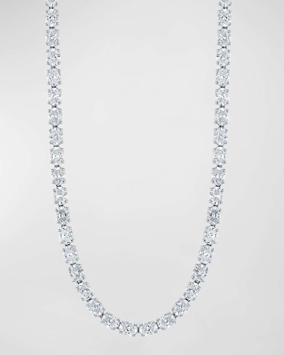 18K Gold East West Prong Set Oval-Cut Diamond 16" Tennis Necklace, 17.40tcw