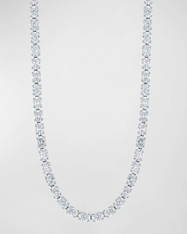 18K Gold East West Prong Set Oval-Cut Diamond 16" Tennis Necklace, 17.40tcw