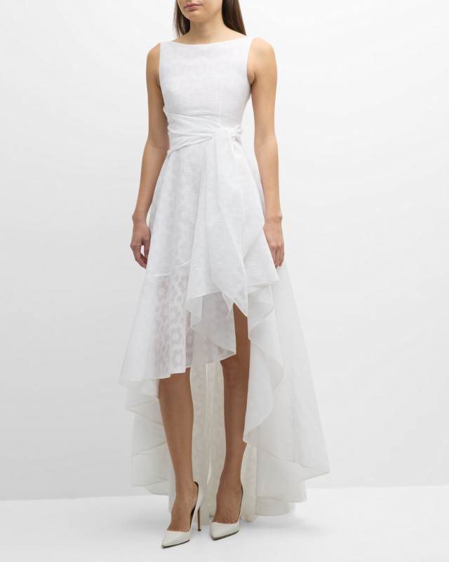 High-Neck Sleeveless Pril Flower Organdy High-Low Dress