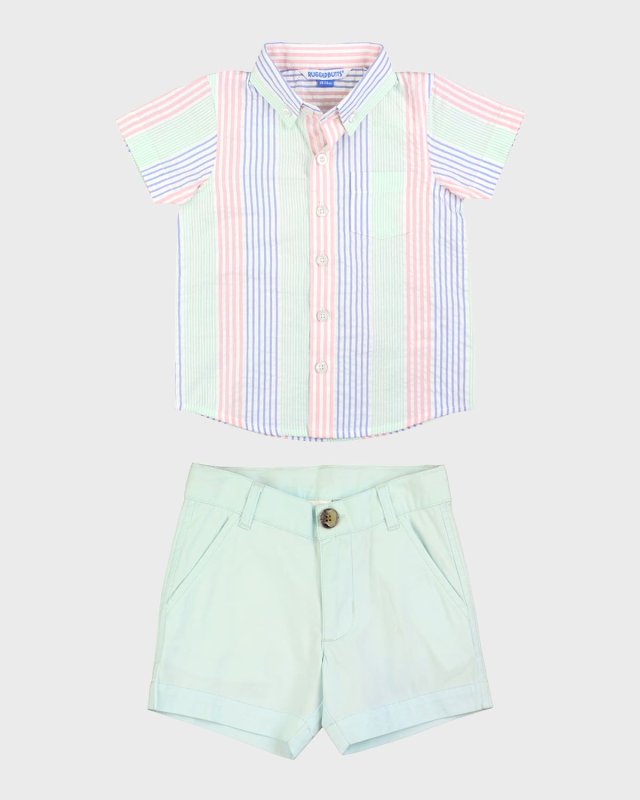 Boy's Seersucker Shirt and Chino Shorts Set, Size 3