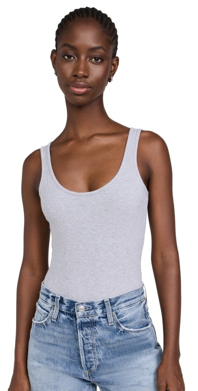 L'AGENCE Nica Scoop Neck Tank Bodysuit Heather Grey