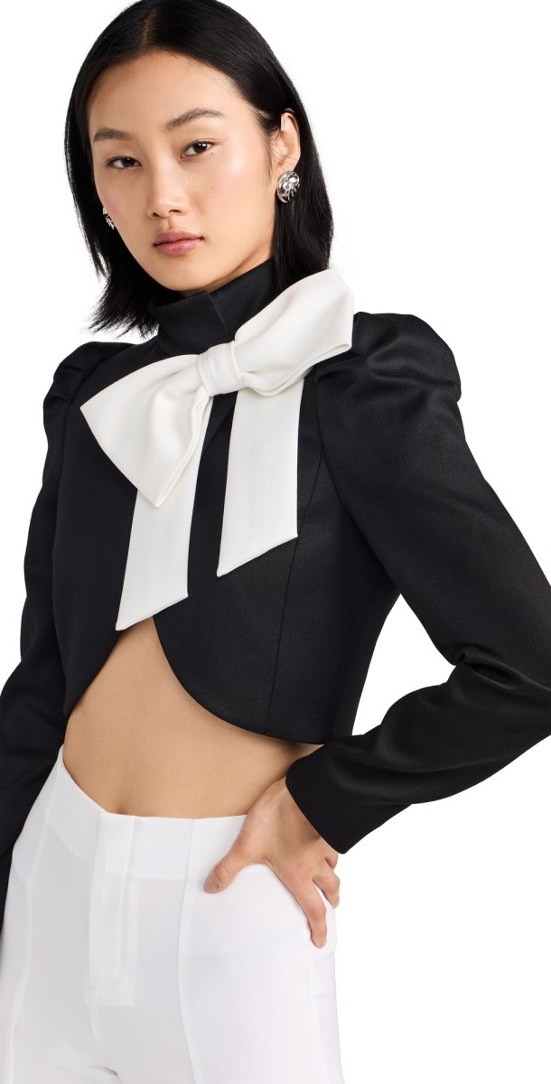 alice + olivia Addison Bow Collar Cropped Jacket Black/Off White