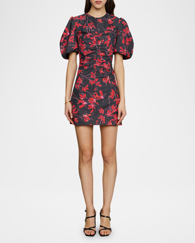 Tanner Floral Puff-Sleeve Mini Dress