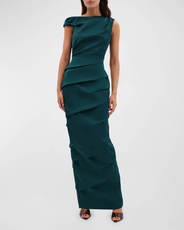 Rylan Pleated Sleeveless Column Gown