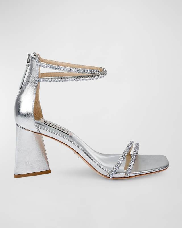Lillie Metallic Crystal Ankle-Cuff Sandals