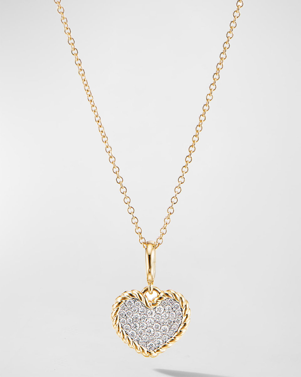 Cable Collectibles Heart Plate Charm Necklace with Diamonds in 18K Gold, 17mm, 18"L