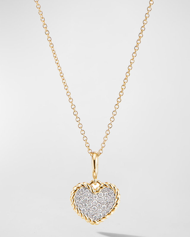 Cable Collectibles Heart Plate Charm Necklace with Diamonds in 18K Gold, 17mm, 18"L