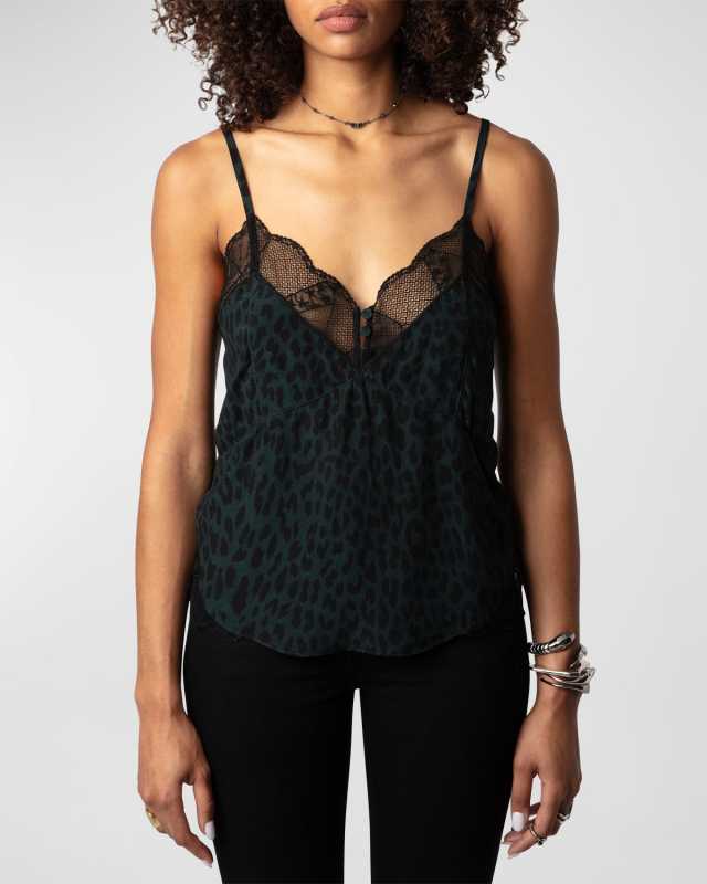 Cyoko Leopard Lace-Trim Cami