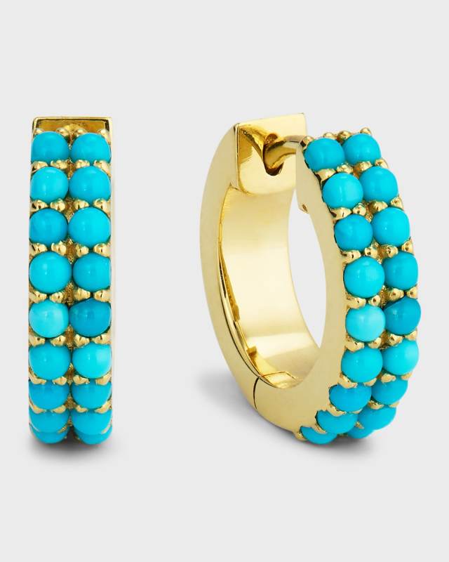 18k Yellow Gold Turquoise Small Huggie Earrings