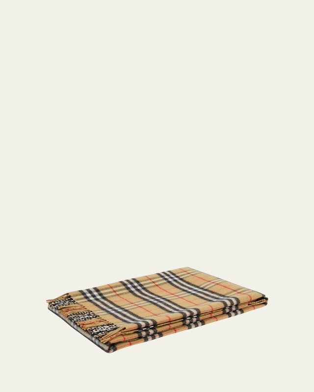 Kid's Vintage Check Merino Wool Fringe Scarf