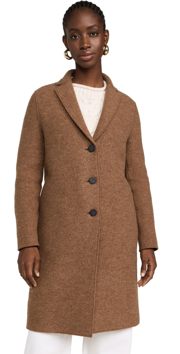 Harris Wharf London Boiled Wool Overcoat Caramel Melange