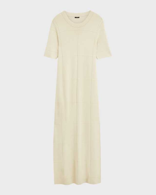 Elbow-Sleeve Grid Knit Maxi Dress
