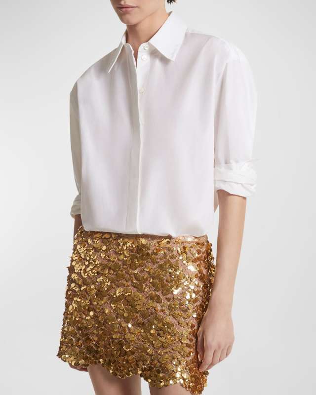 Taffeta Boyfriend Button-Front Shirt