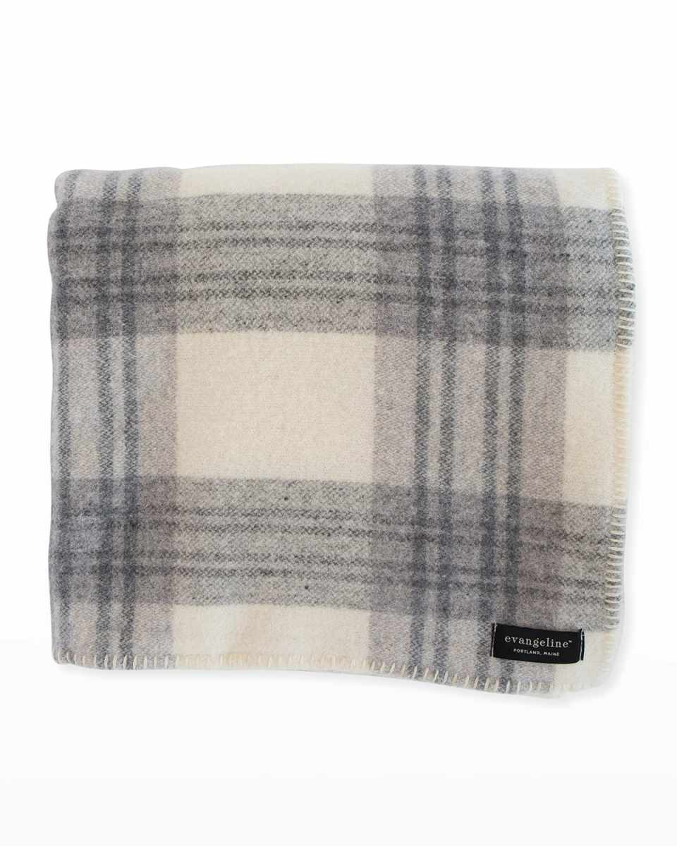 Plaid Merino Wool Blanket, Cream Ledg