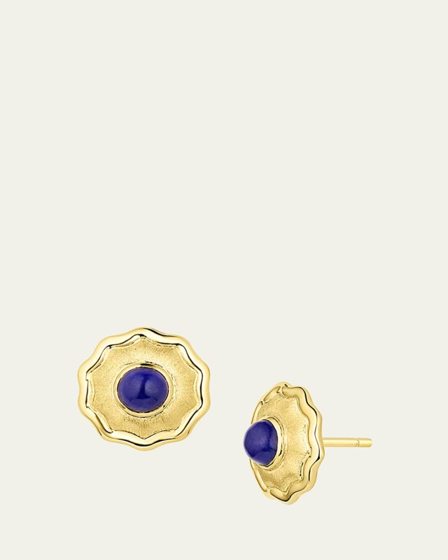 So Wavy 18K Gold Lapis Stud Earrings