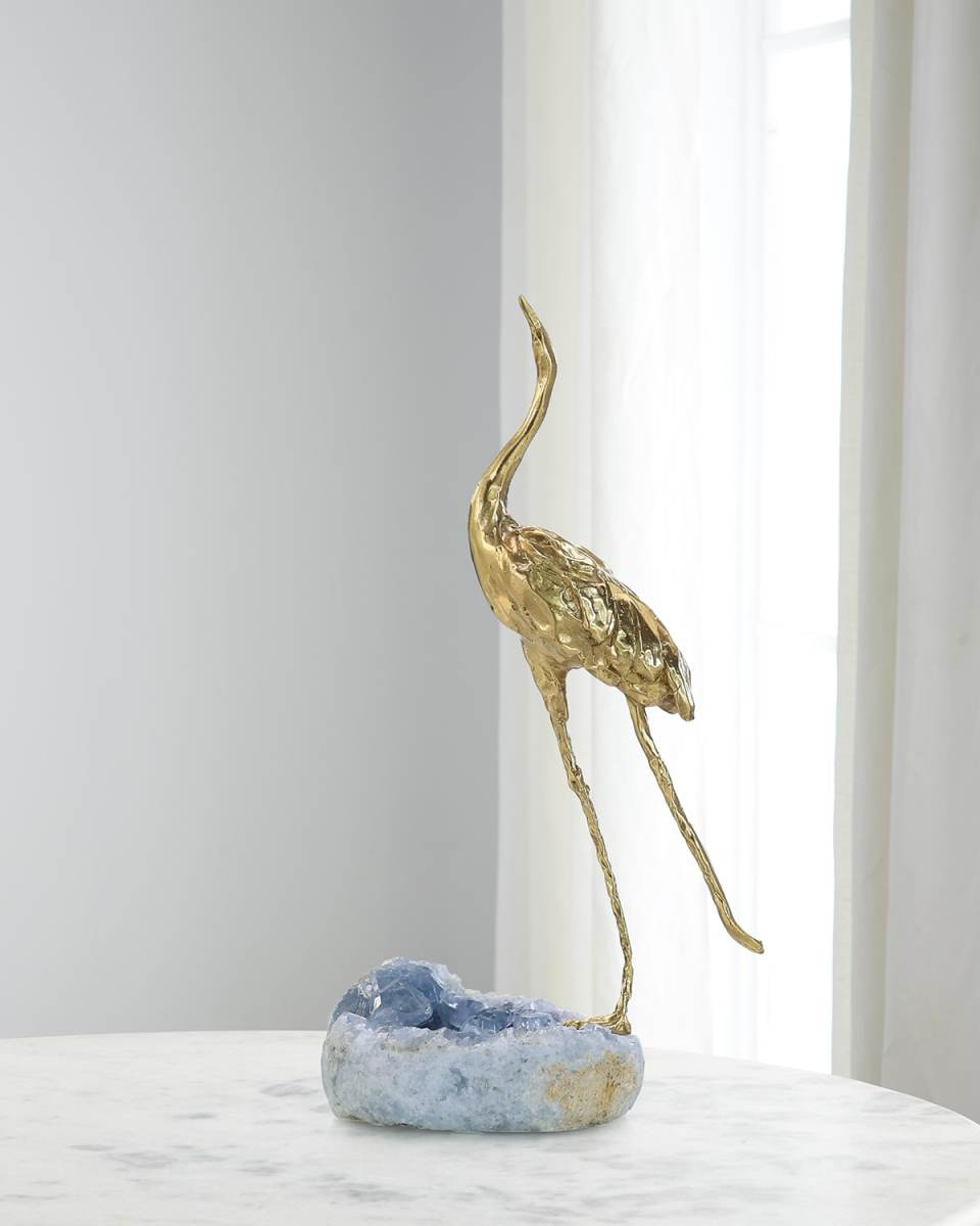 Brass Crane Sculpture on Kyanite I