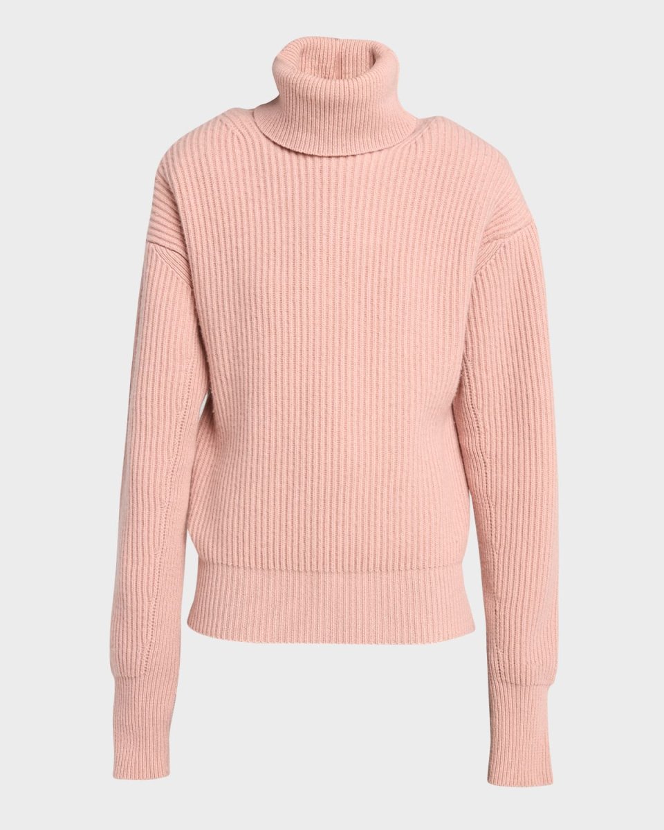 Cashmere Ribbed Foldover Turtleneck