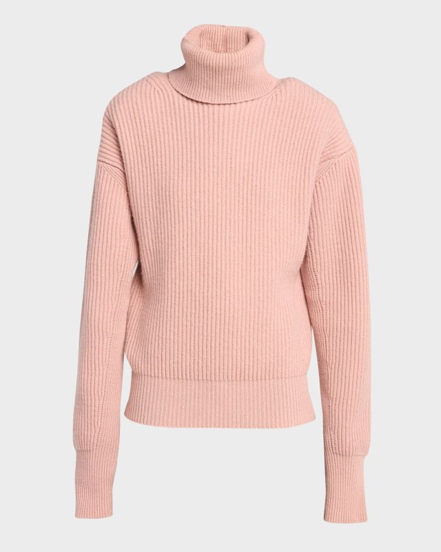 Cashmere Ribbed Foldover Turtleneck