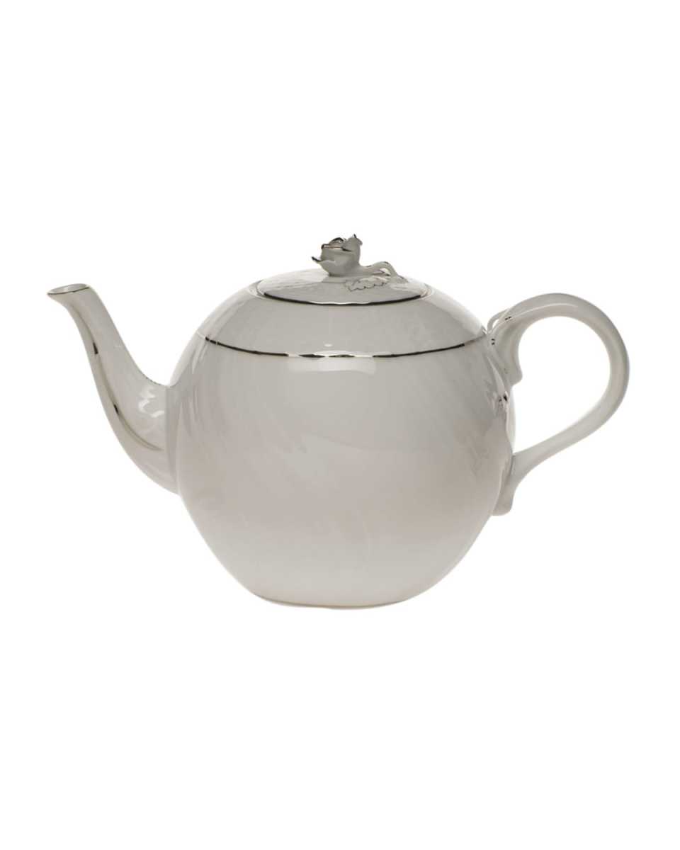 Platinum Edge Teapot with Rose