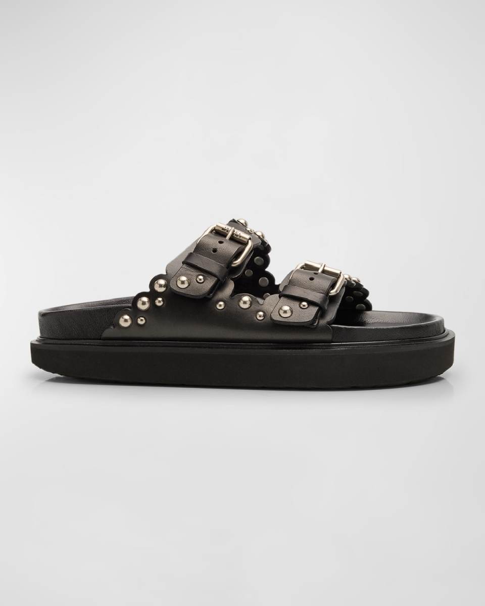 Lennya Pearly Studded Leather Dual-Buckle Sandals