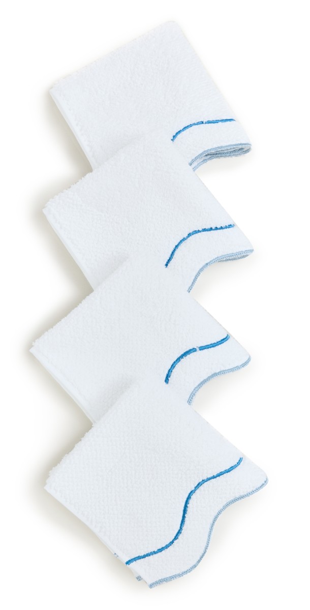 Kassatex Shopbop x Kassatex Scalloped Washcloth Set White/Blue