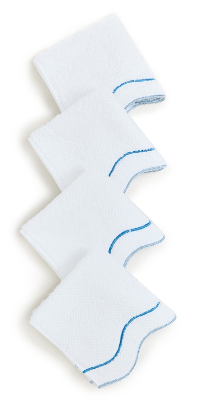 Kassatex Shopbop x Kassatex Scalloped Washcloth Set White/Blue