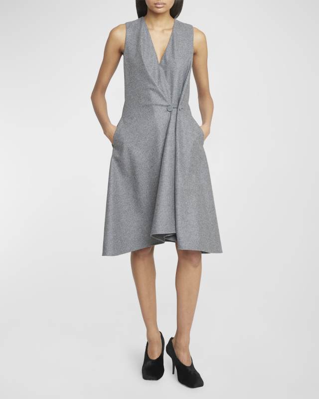 Wool Felt Wrap Dress with Side Draped Detail