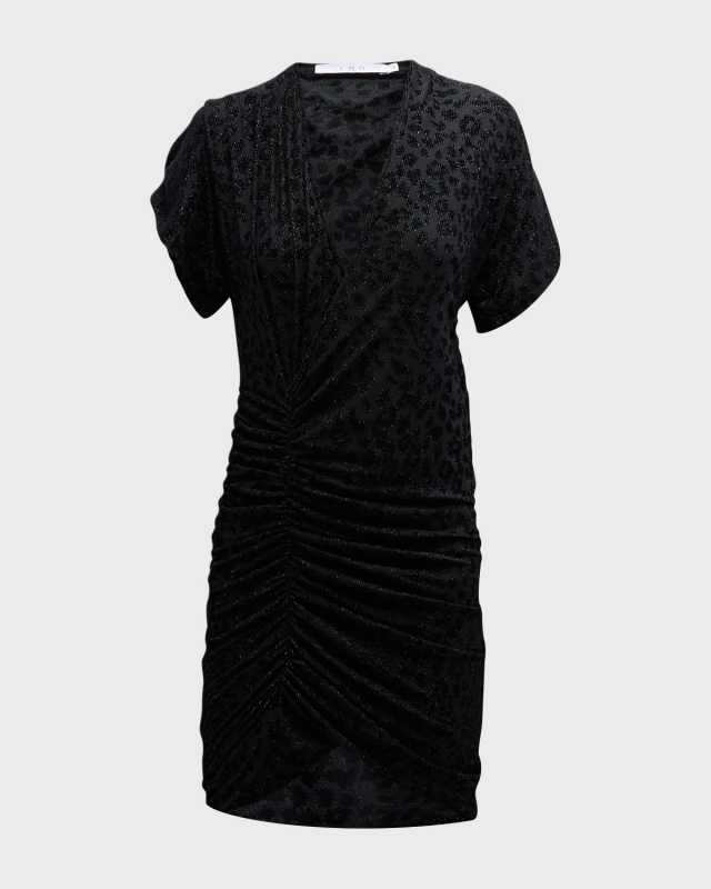 Audry Ruched V-Neck Sequin Leopard Mini Dress