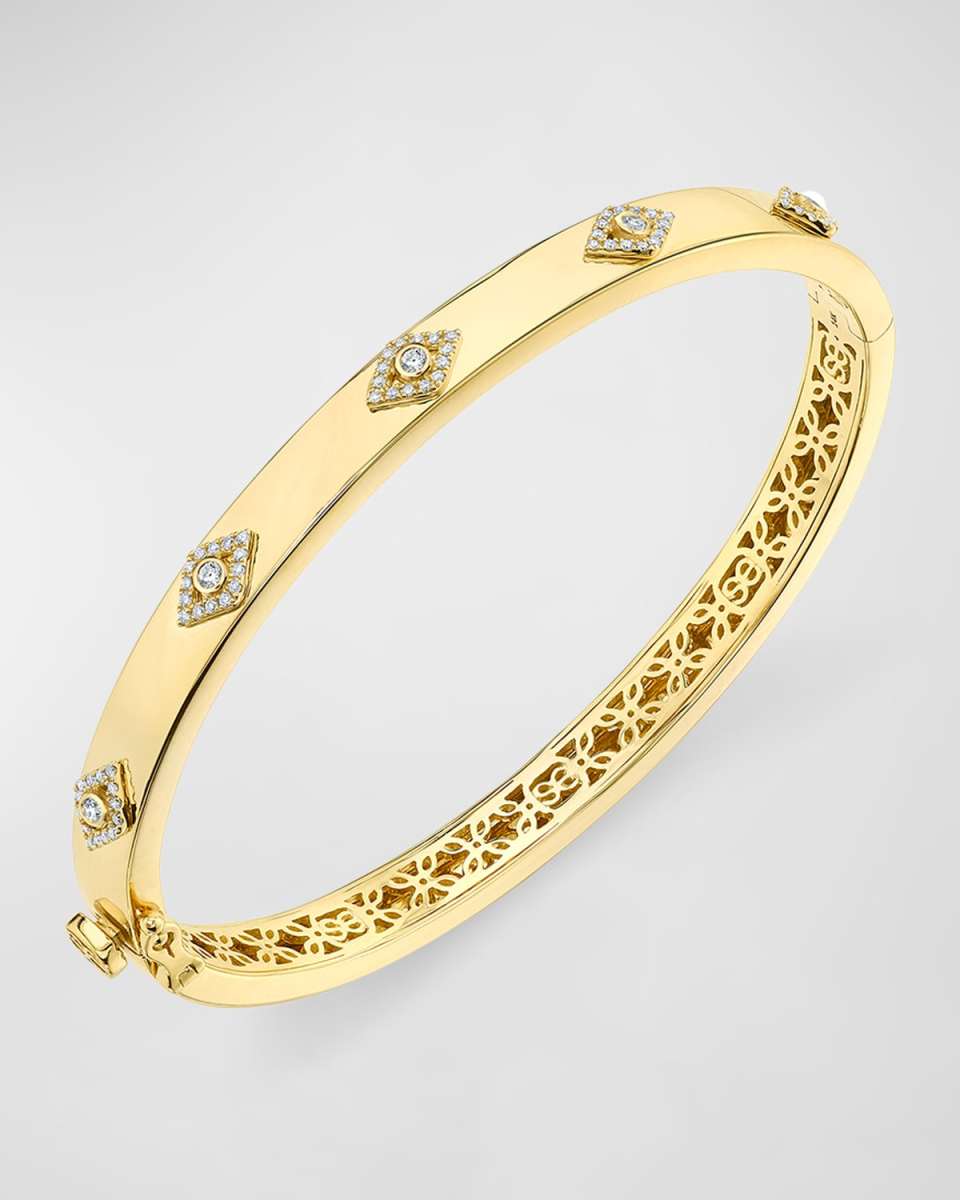 14K Diamond Bezel Evil Eye Hinged Bangle