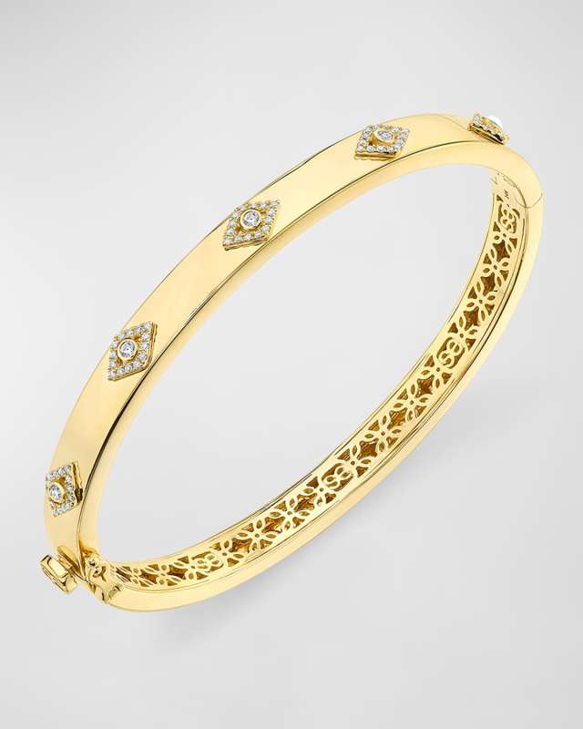 14K Diamond Bezel Evil Eye Hinged Bangle